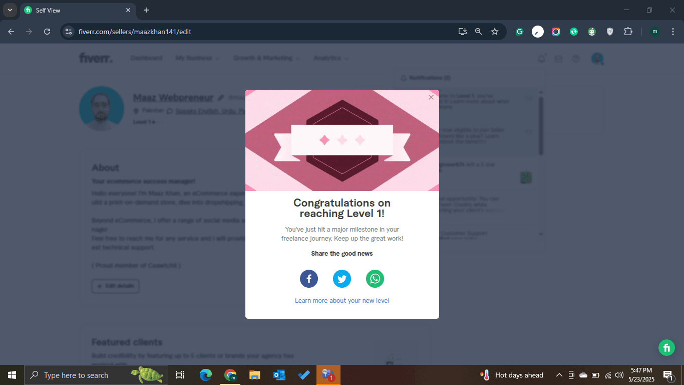 Fiverr Level One Seller Badge
