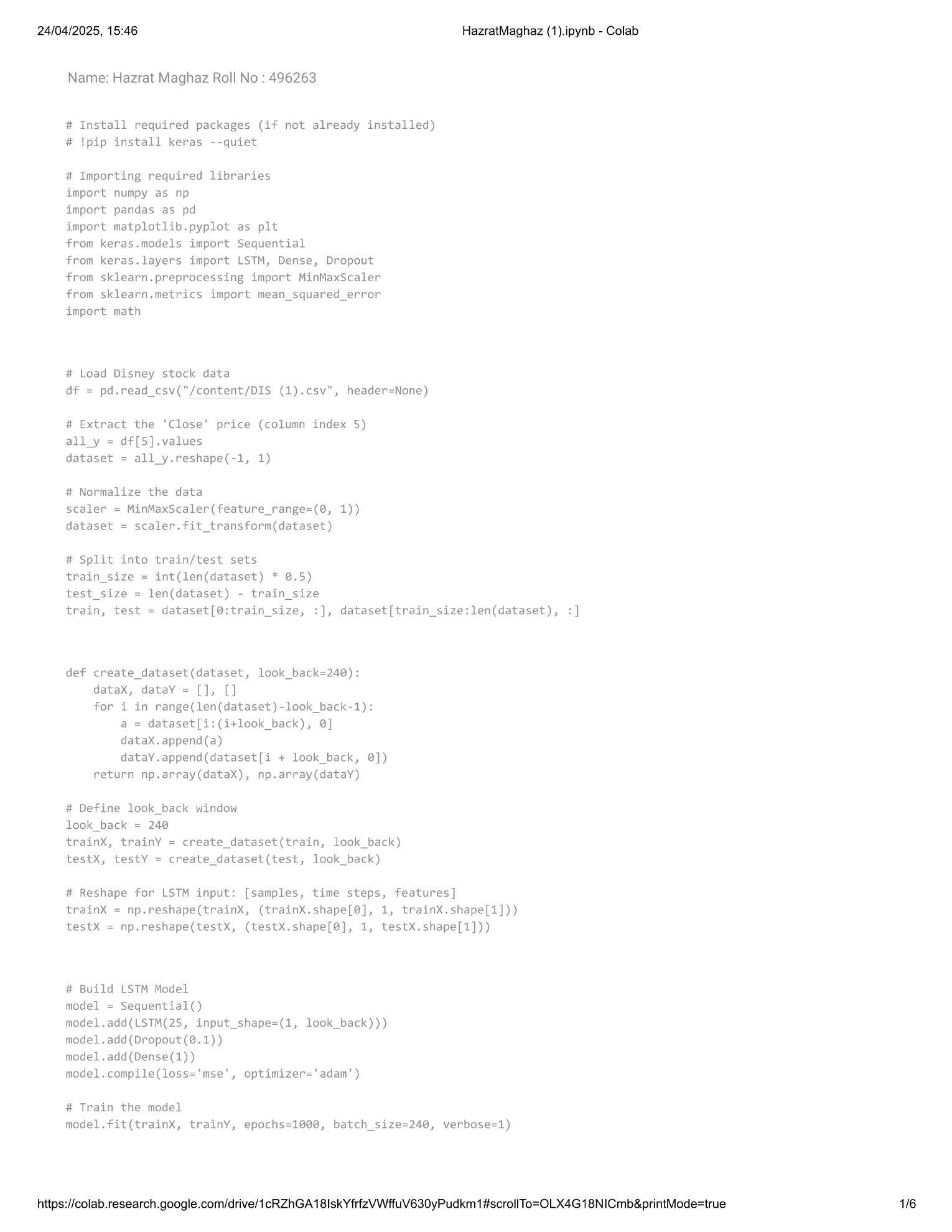 LSTM Time Series Prediction